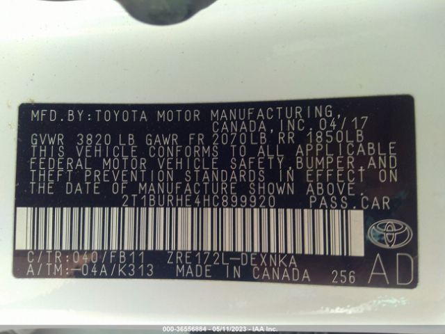 Photo 8 VIN: 2T1BURHE4HC899920 - TOYOTA COROLLA 