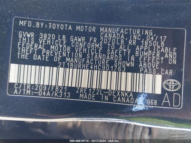 Photo 8 VIN: 2T1BURHE4HC901763 - TOYOTA COROLLA 