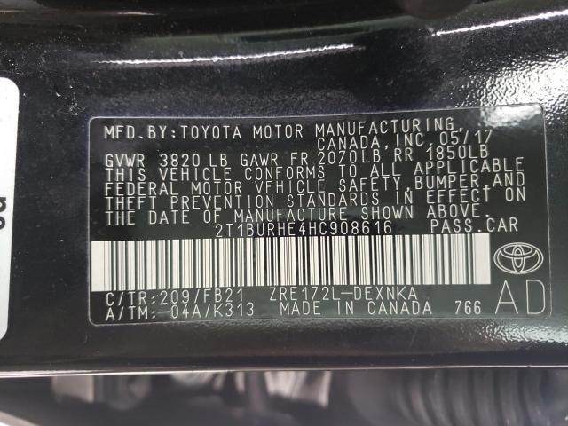 Photo 9 VIN: 2T1BURHE4HC908616 - TOYOTA COROLLA L 