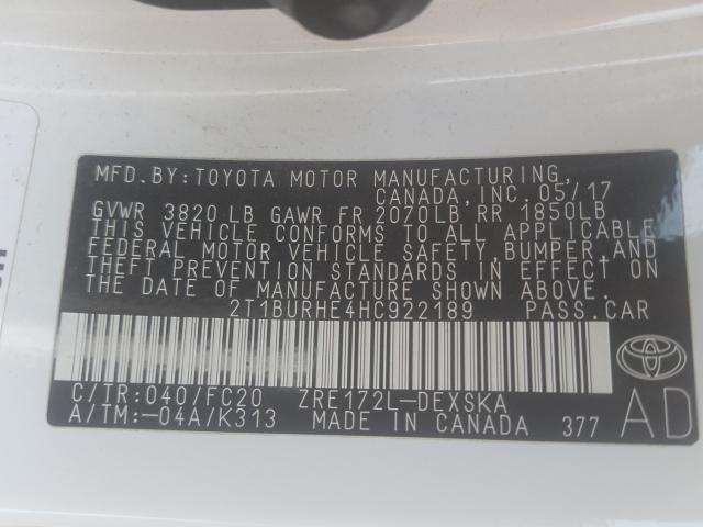 Photo 9 VIN: 2T1BURHE4HC922189 - TOYOTA COROLLA L 