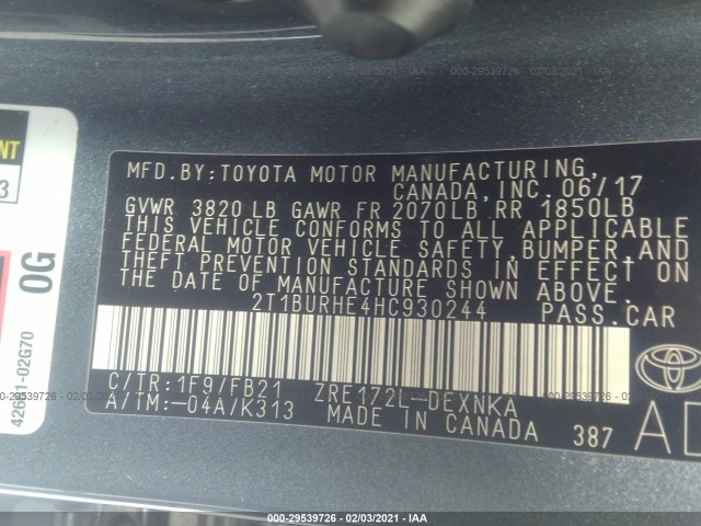 Photo 8 VIN: 2T1BURHE4HC930244 - TOYOTA COROLLA 