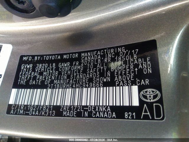 Photo 8 VIN: 2T1BURHE4HC949666 - TOYOTA COROLLA 