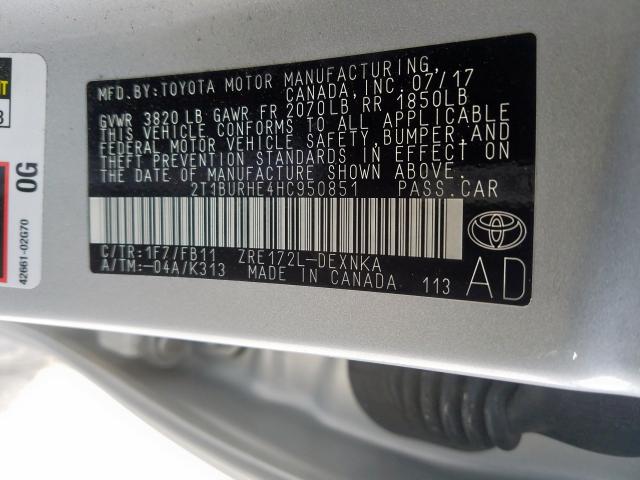 Photo 9 VIN: 2T1BURHE4HC950851 - TOYOTA COROLLA L 