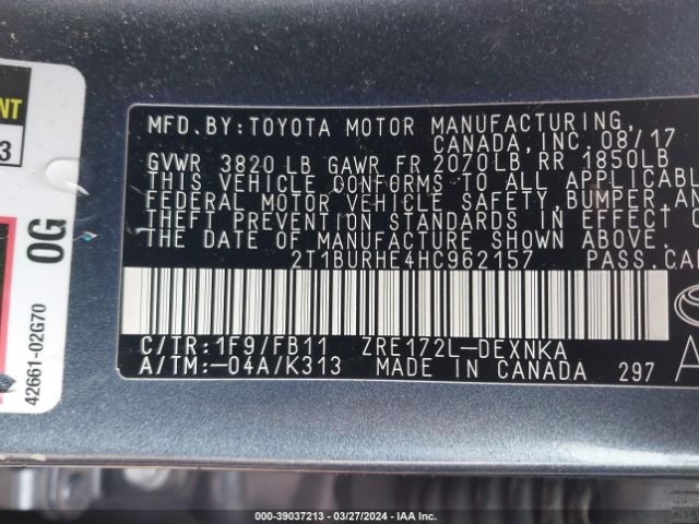 Photo 8 VIN: 2T1BURHE4HC962157 - TOYOTA COROLLA 