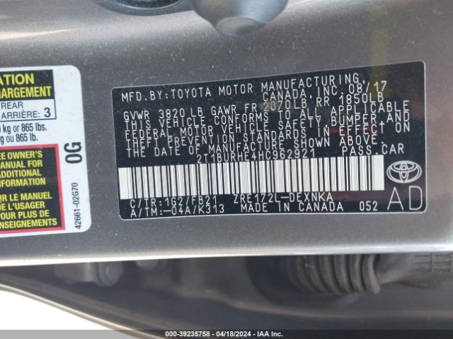 Photo 8 VIN: 2T1BURHE4HC962921 - TOYOTA COROLLA 