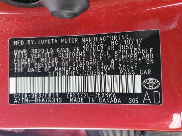 Photo 12 VIN: 2T1BURHE4JC003640 - TOYOTA COROLLA L 