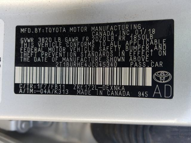 Photo 9 VIN: 2T1BURHE4JC045340 - TOYOTA COROLLA L 