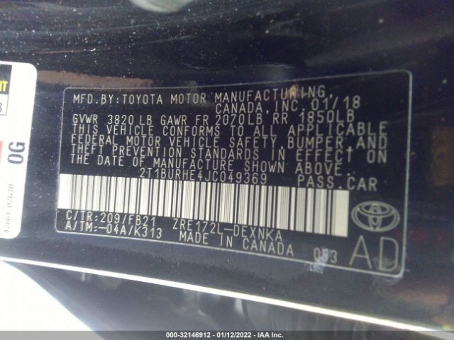 Photo 8 VIN: 2T1BURHE4JC049369 - TOYOTA COROLLA 