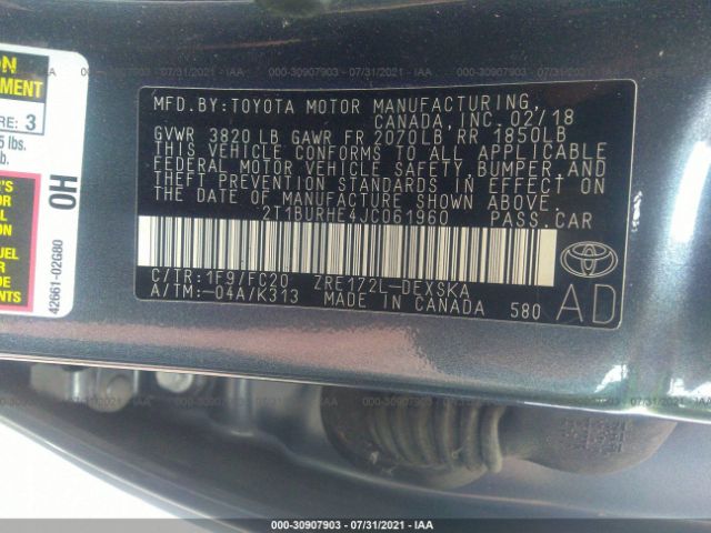 Photo 8 VIN: 2T1BURHE4JC061960 - TOYOTA COROLLA 