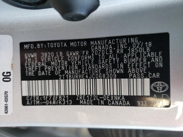 Photo 9 VIN: 2T1BURHE4JC068309 - TOYOTA COROLLA L 