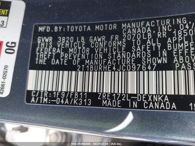 Photo 8 VIN: 2T1BURHE4JC097647 - TOYOTA COROLLA 