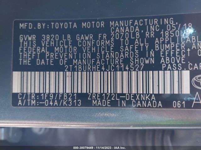 Photo 8 VIN: 2T1BURHE4JC114527 - TOYOTA COROLLA 