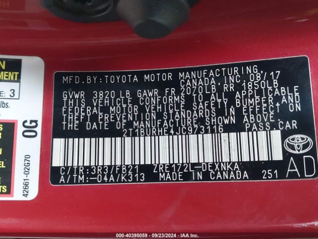 Photo 8 VIN: 2T1BURHE4JC973116 - TOYOTA COROLLA 