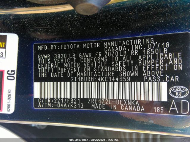 Photo 8 VIN: 2T1BURHE4KC144659 - TOYOTA COROLLA 