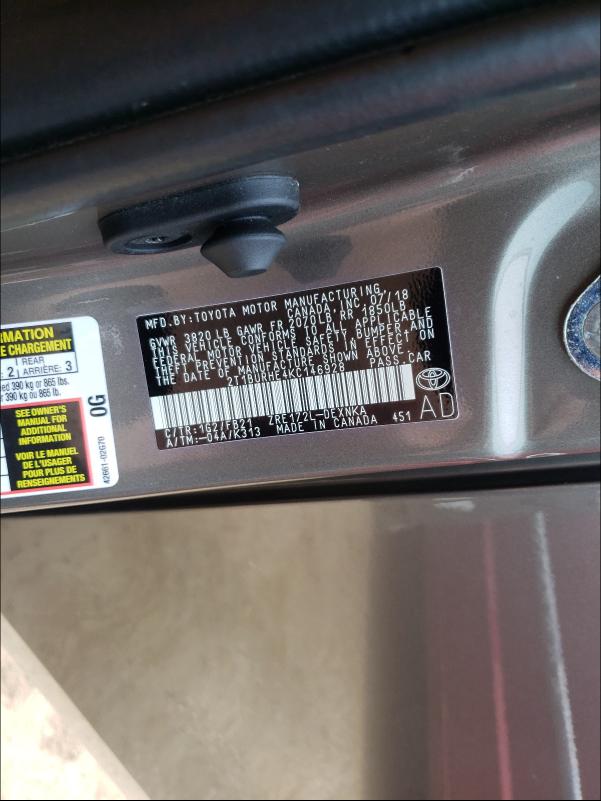 Photo 9 VIN: 2T1BURHE4KC146928 - TOYOTA COROLLA L 