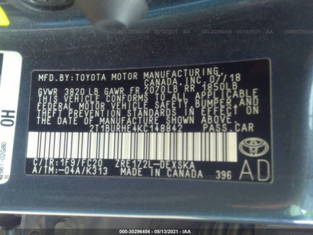 Photo 8 VIN: 2T1BURHE4KC148842 - TOYOTA COROLLA 