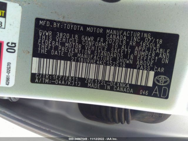 Photo 8 VIN: 2T1BURHE4KC152518 - TOYOTA COROLLA 