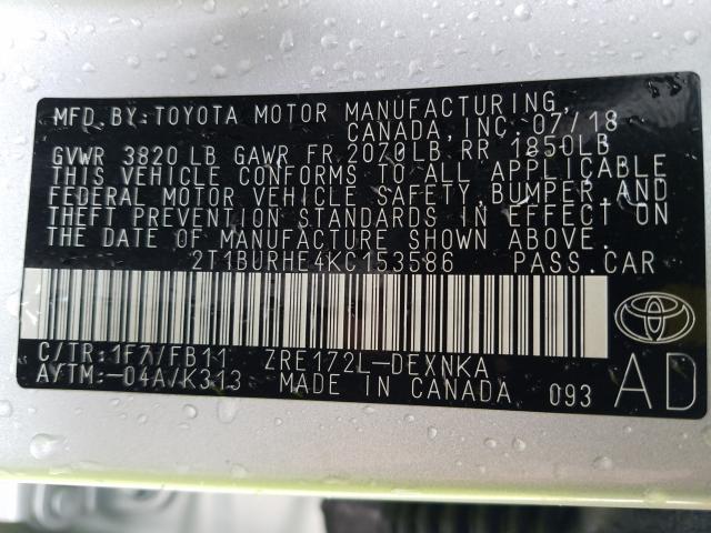 Photo 9 VIN: 2T1BURHE4KC153586 - TOYOTA COROLLA L 