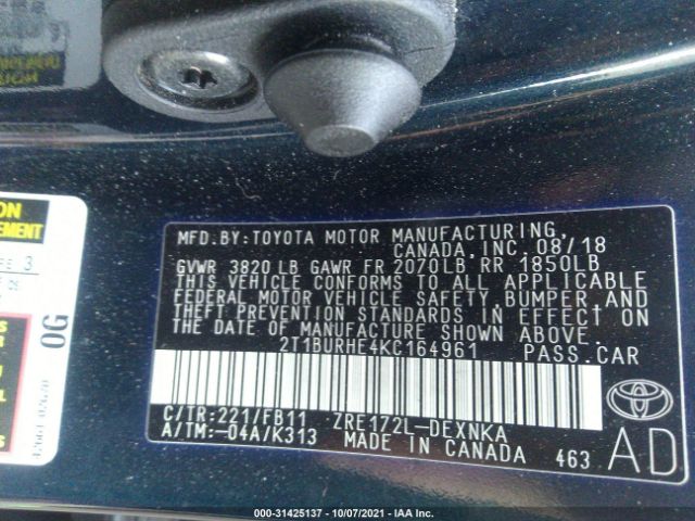 Photo 8 VIN: 2T1BURHE4KC164961 - TOYOTA COROLLA 