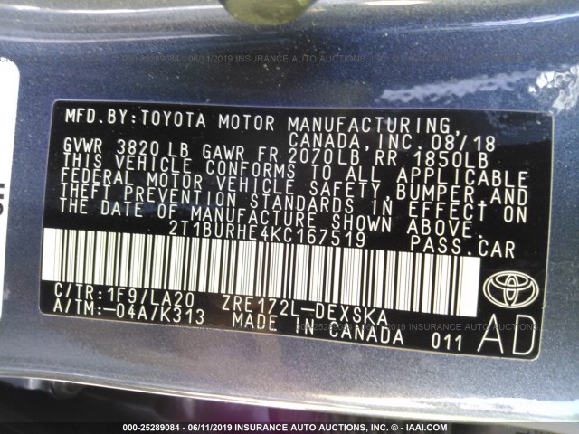 Photo 8 VIN: 2T1BURHE4KC167519 - TOYOTA COROLLA 