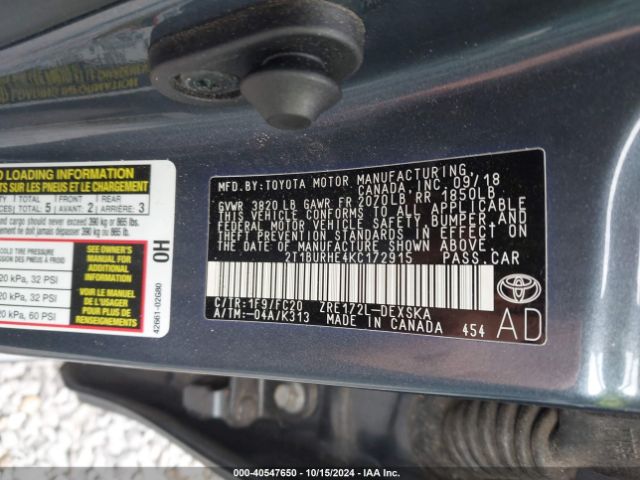 Photo 8 VIN: 2T1BURHE4KC172915 - TOYOTA COROLLA 