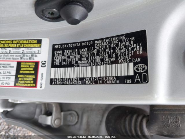 Photo 8 VIN: 2T1BURHE4KC204228 - TOYOTA COROLLA 