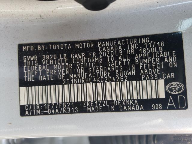 Photo 9 VIN: 2T1BURHE4KC204262 - TOYOTA COROLLA L 