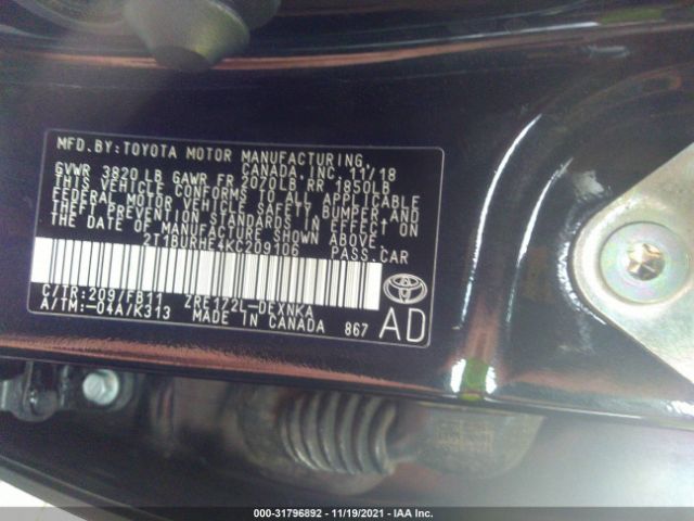 Photo 8 VIN: 2T1BURHE4KC209106 - TOYOTA COROLLA 