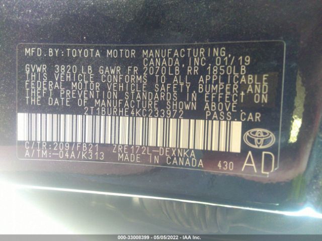 Photo 8 VIN: 2T1BURHE4KC233972 - TOYOTA COROLLA 