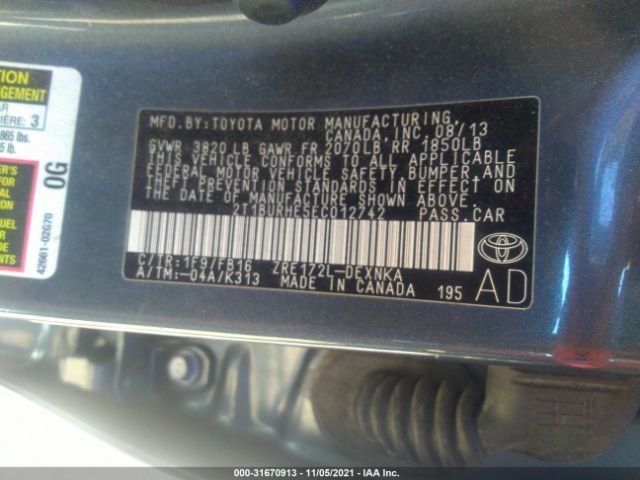 Photo 8 VIN: 2T1BURHE5EC012742 - TOYOTA COROLLA 