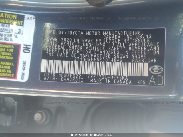 Photo 8 VIN: 2T1BURHE5EC014846 - TOYOTA COROLLA 