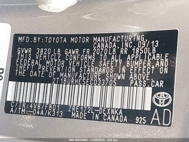 Photo 8 VIN: 2T1BURHE5EC033705 - TOYOTA COROLLA 