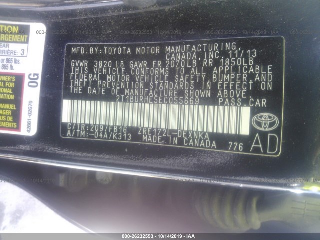 Photo 8 VIN: 2T1BURHE5EC055669 - TOYOTA COROLLA 