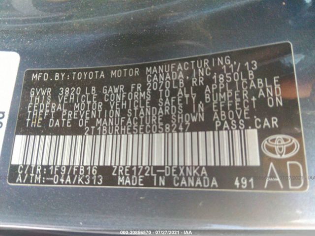 Photo 8 VIN: 2T1BURHE5EC058247 - TOYOTA COROLLA 