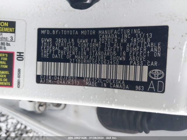 Photo 8 VIN: 2T1BURHE5EC063450 - TOYOTA COROLLA 