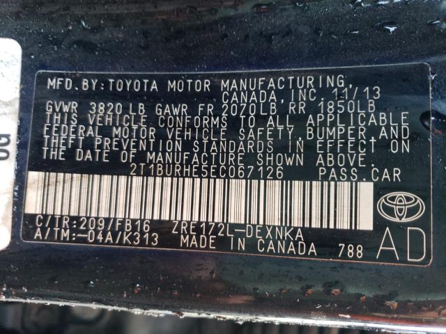 Photo 9 VIN: 2T1BURHE5EC067126 - TOYOTA COROLLA L 