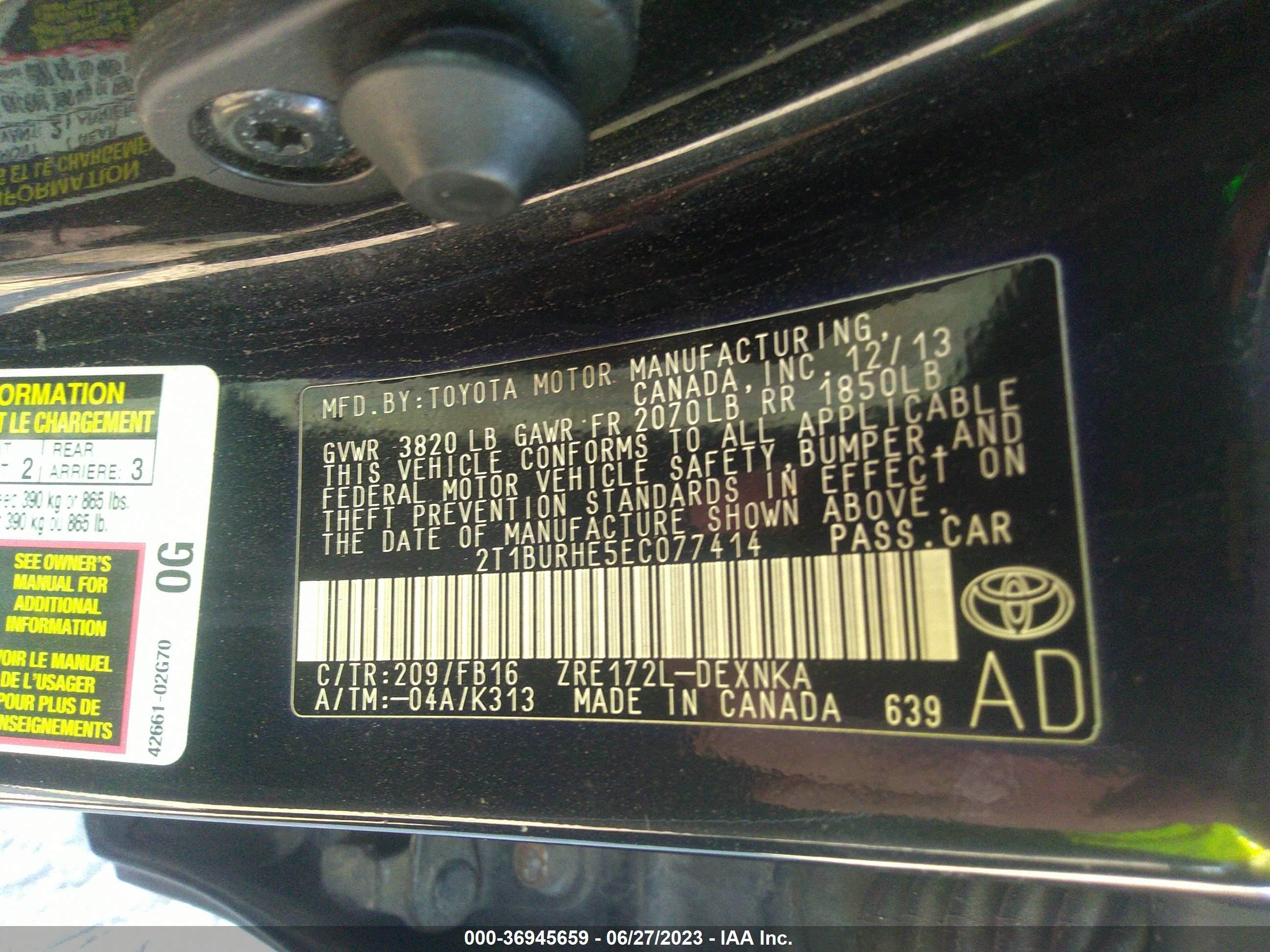 Photo 8 VIN: 2T1BURHE5EC077414 - TOYOTA COROLLA 