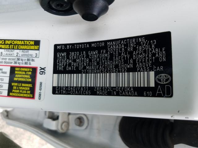 Photo 9 VIN: 2T1BURHE5EC082192 - TOYOTA COROLLA L 