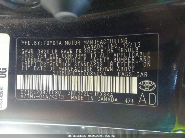 Photo 8 VIN: 2T1BURHE5EC084024 - TOYOTA COROLLA 