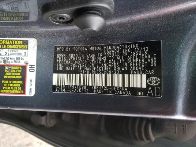 Photo 9 VIN: 2T1BURHE5EC091331 - TOYOTA COROLLA L 