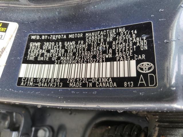 Photo 11 VIN: 2T1BURHE5EC102781 - TOYOTA COROLLA L 