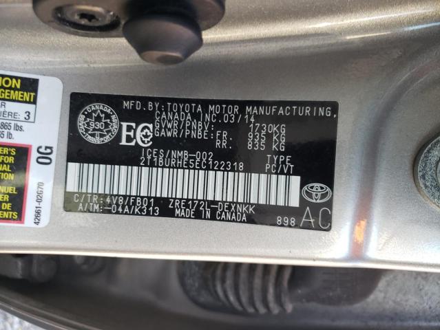 Photo 9 VIN: 2T1BURHE5EC122318 - TOYOTA COROLLA L 