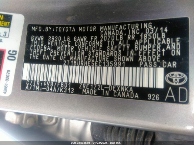 Photo 8 VIN: 2T1BURHE5EC135991 - TOYOTA COROLLA 