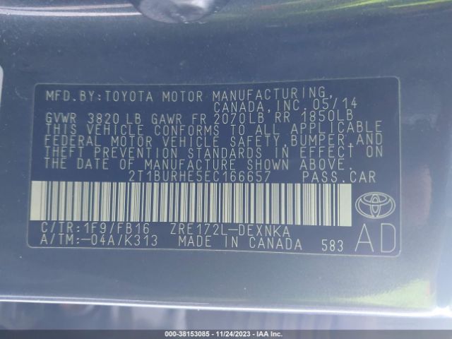 Photo 8 VIN: 2T1BURHE5EC166657 - TOYOTA COROLLA 