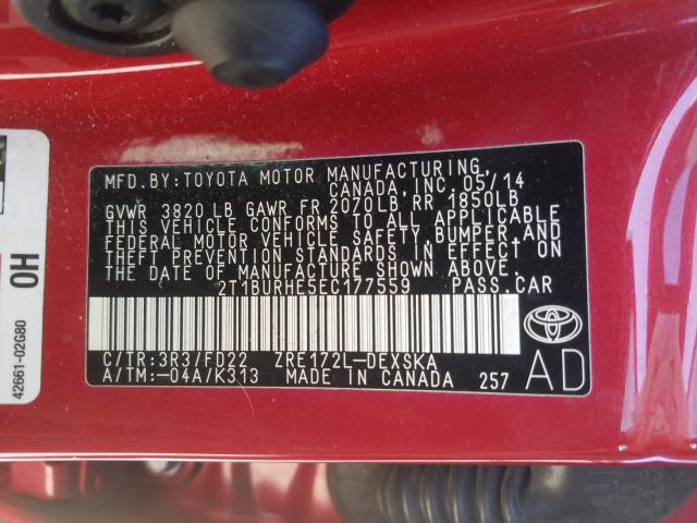 Photo 9 VIN: 2T1BURHE5EC177559 - TOYOTA COROLLA L 