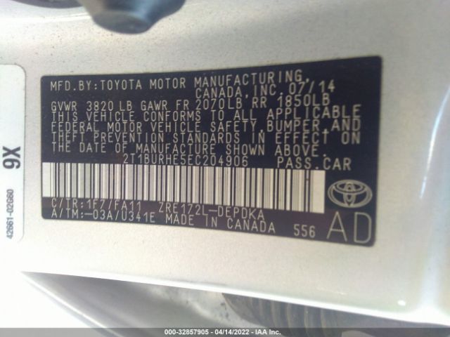 Photo 8 VIN: 2T1BURHE5EC204906 - TOYOTA COROLLA 