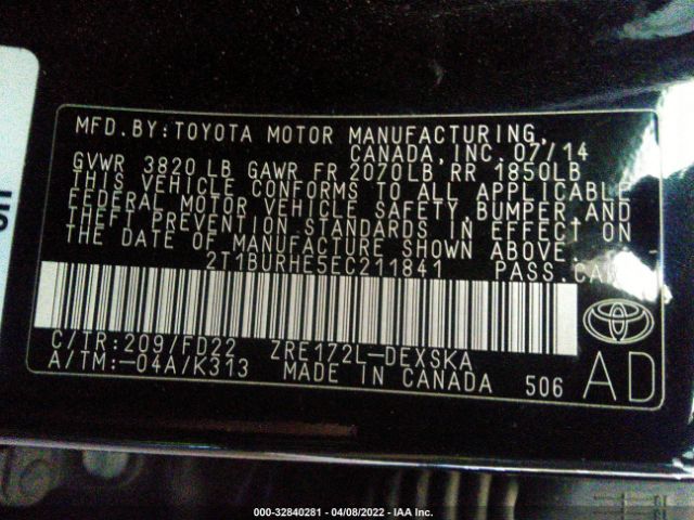 Photo 8 VIN: 2T1BURHE5EC211841 - TOYOTA COROLLA 