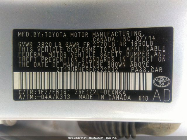 Photo 8 VIN: 2T1BURHE5EC222032 - TOYOTA COROLLA 