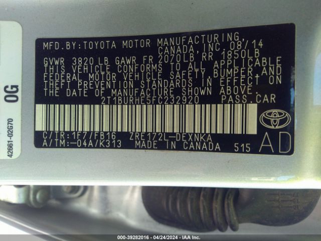 Photo 8 VIN: 2T1BURHE5FC232920 - TOYOTA COROLLA 