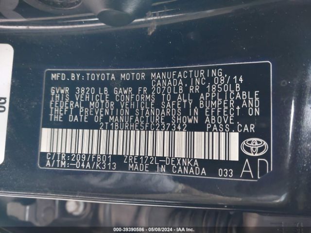 Photo 8 VIN: 2T1BURHE5FC237342 - TOYOTA COROLLA 